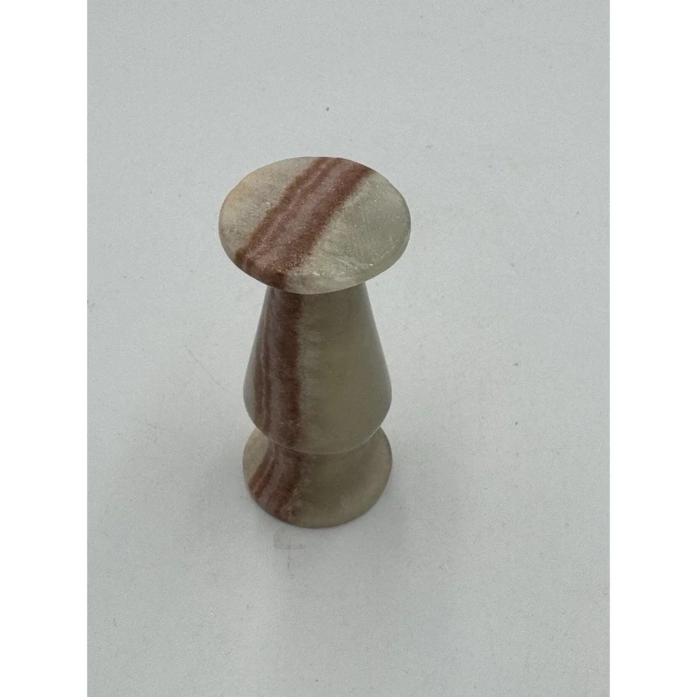 Marbled Stone Trumpet Bud Vase Beige Brown Decorative Freestanding 3in Tall